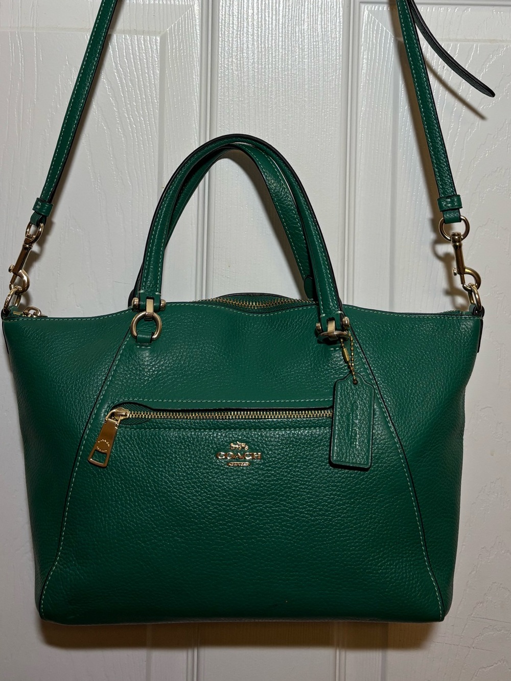 Coach Prairie Satchel in Emerald Green Pebbled Leather with Gold Hardware